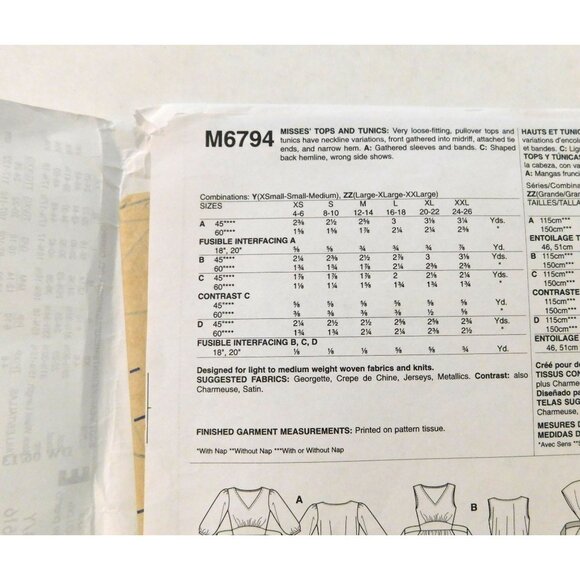 McCalls M6794 Easy Misses Tops Tunics Sizes XS - M Sewing Pattern Uncut - Picture 3 of 4
